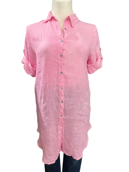 971 Leinen Long Bluse rosa