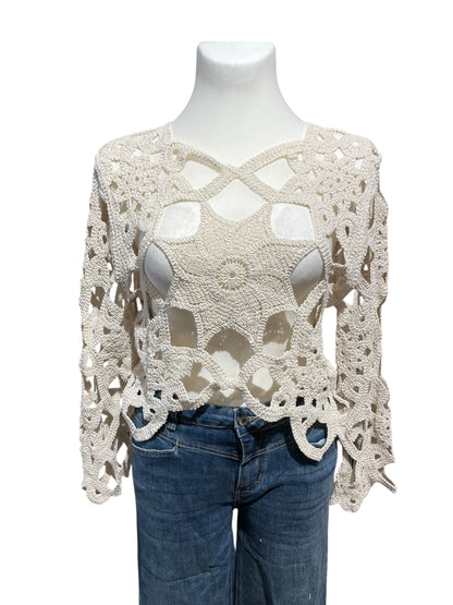 FaS804 kurzer Häkel Pullover