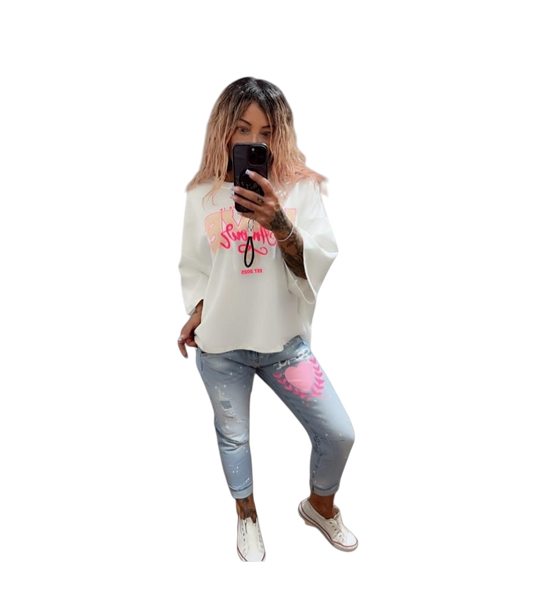 FaS807 kurzes Sweatshirt Love mit weiten Ärmeln