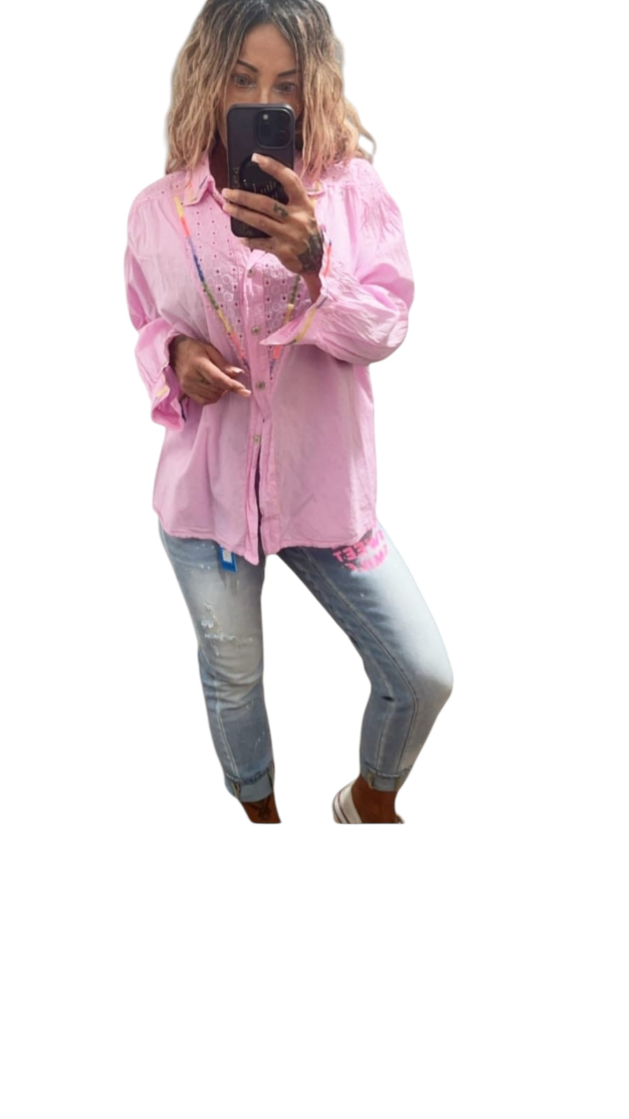 FaS797 Bluse mit Lochstickerei