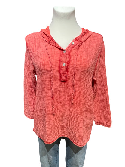FaS761 Musselin Bluse mit Kapuze