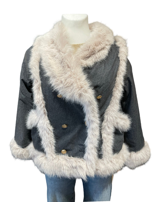 FaS684 Jeans Jacke mit Fell